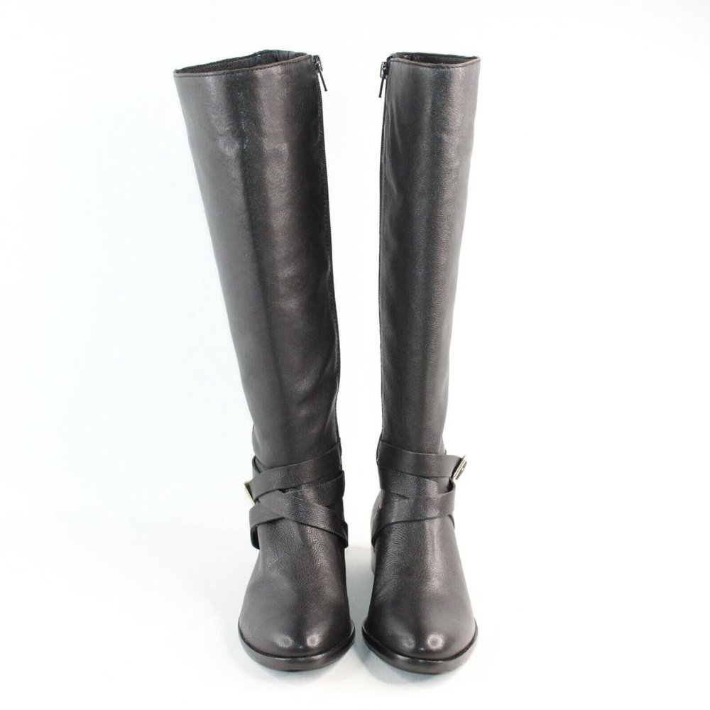Ann Taylor Sz 5.5 M Amy Black Leather Knee High Full Zip Buckle Riding Boots - Picture 3 of 12